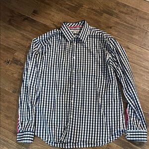 Men's Navy and White Checkered Button Down Shirt